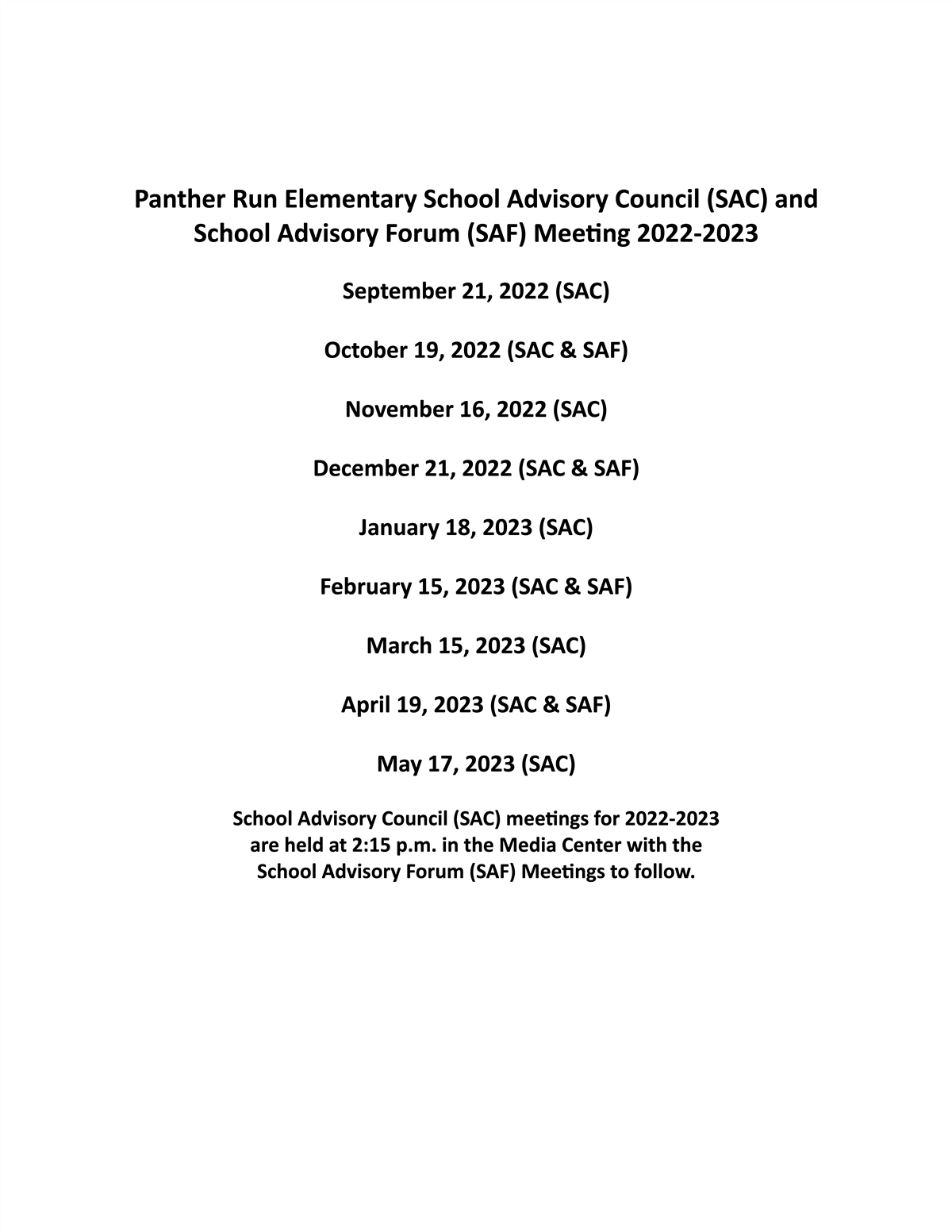 SAC / SAF MEETING DATES